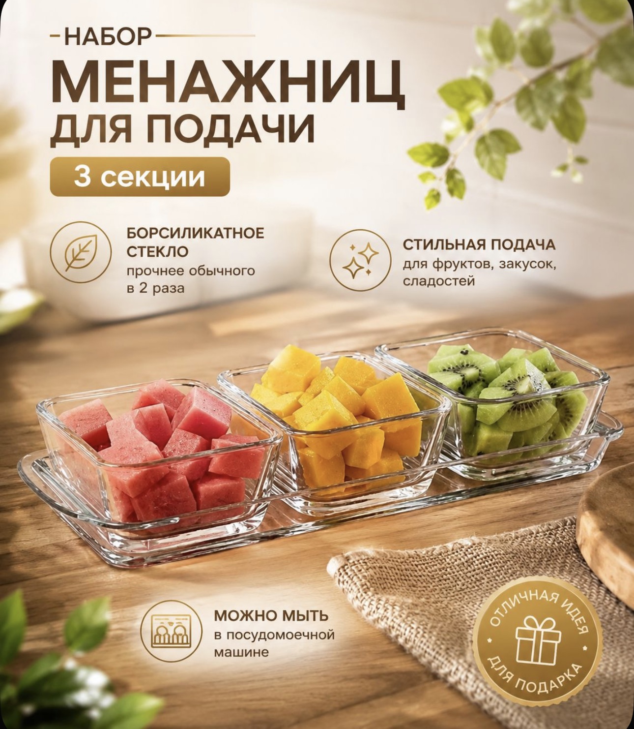 Менажница составная BAROQUE 3+1 22,5*7,5см — купить в СтеклоТутГусь